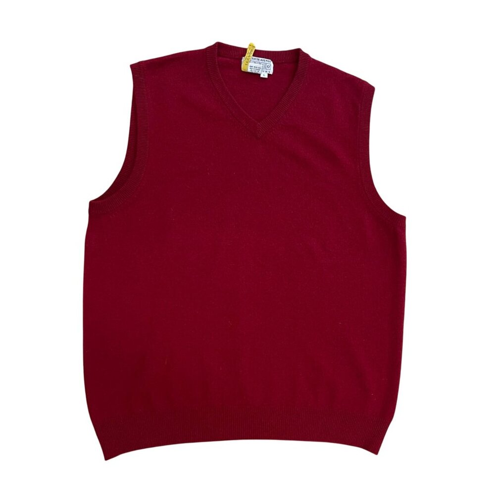 Vintage Saks Fifth Avenue Folio Cashmere Sweater Vest Mens Size Large Red V-Neck